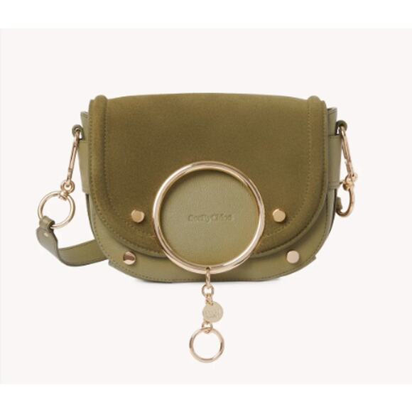 See by Chloe Mara Cross-Body Handbag Light Green Leather Suede Saddle Bag - Picture 1 of 16